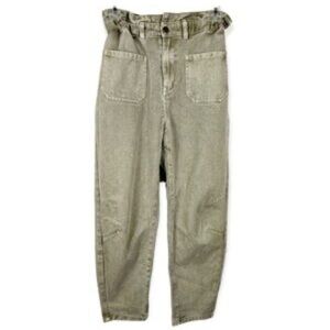 FATE HIGH RISE GREEN PAPERBAG JEANS RELAXED TAPERED LEG SZ LG